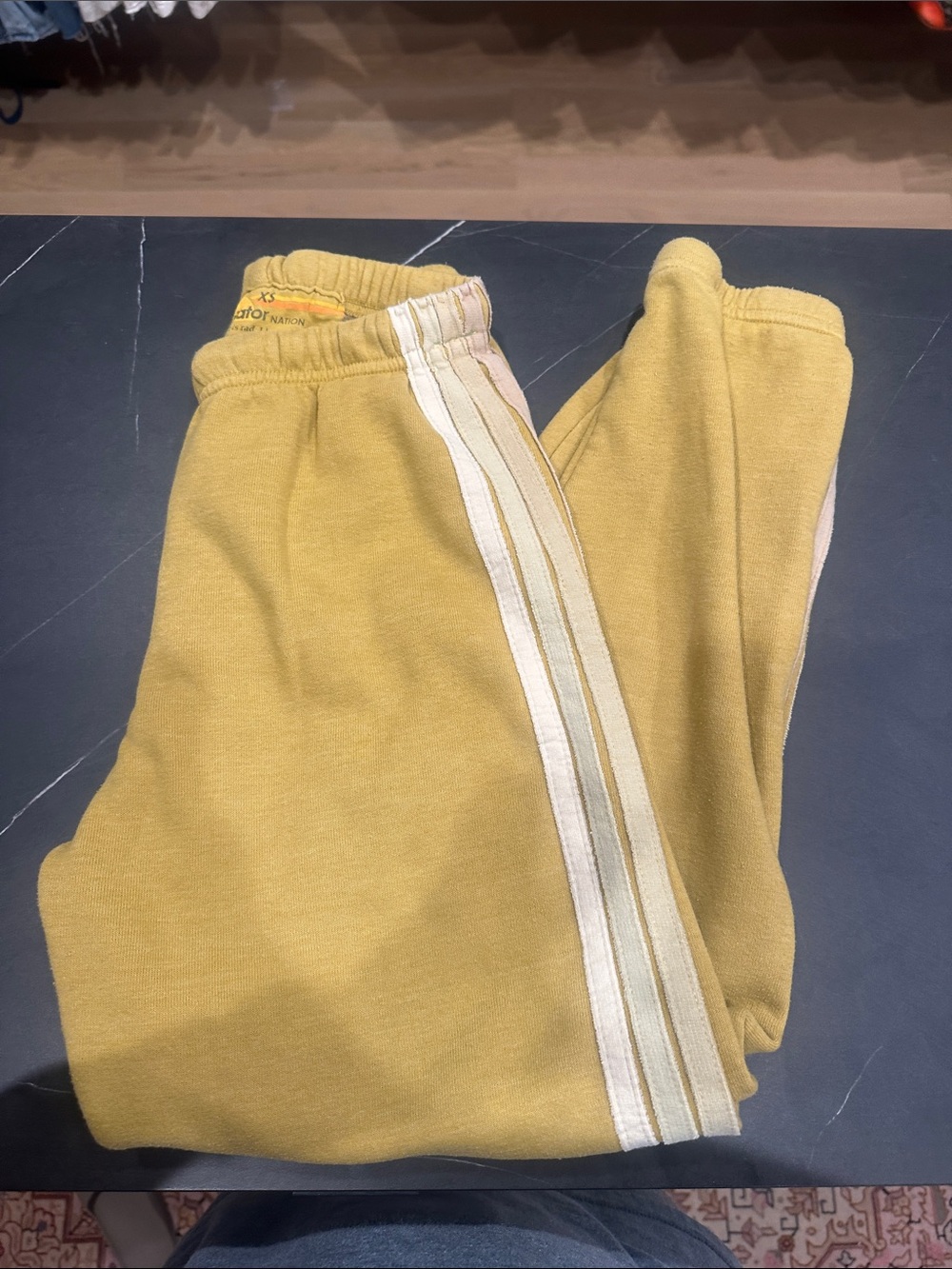 Aviator Nation adult xsmall Mustard Yellow Track Pants with Side Stripes